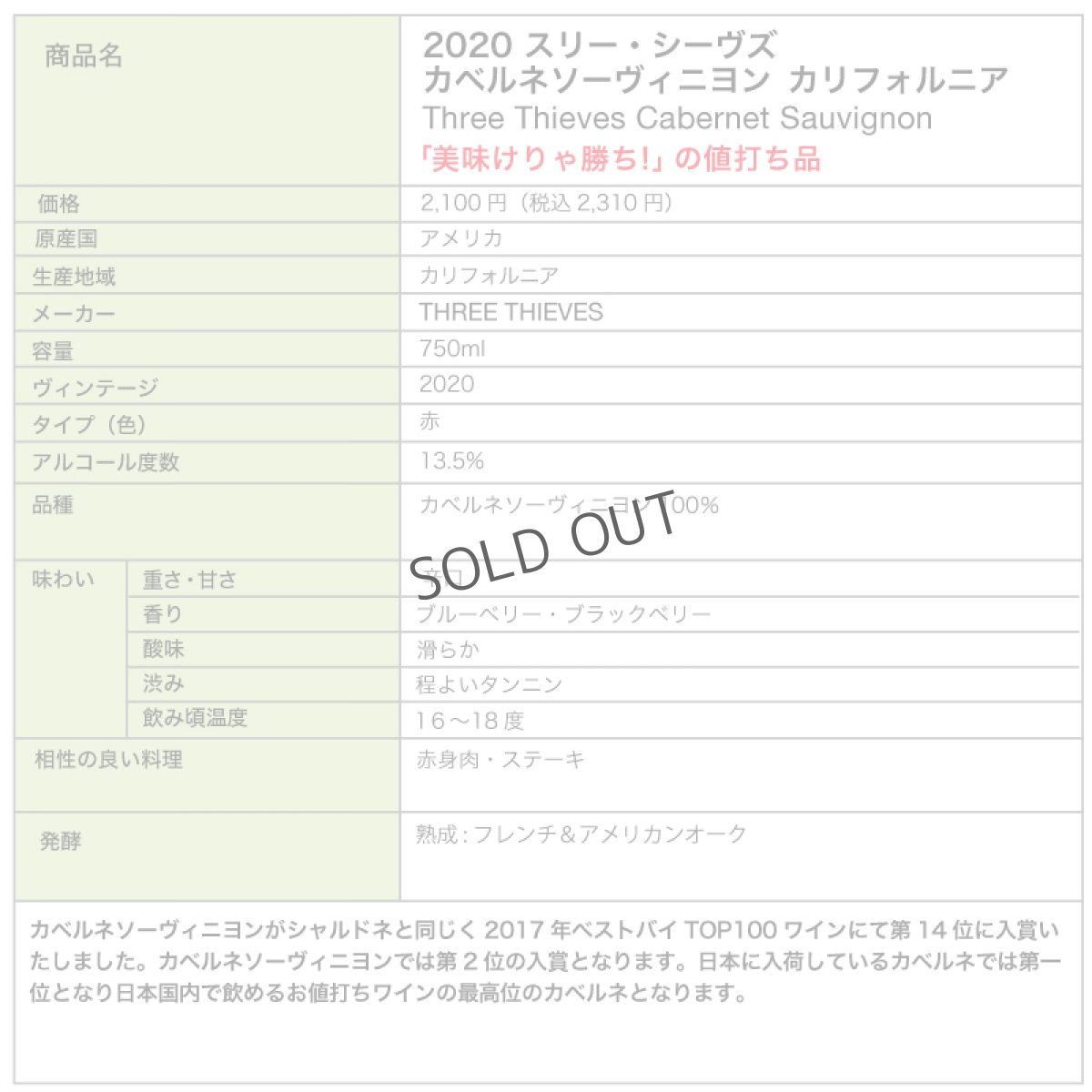 画像2: 2020 スリー・シーヴズ カベルネソーヴィニヨン カリフォルニア Three Thieves Cabernet Sauvignon (2)